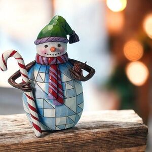 Jim Shore Heartwood Creek Snowman Holding Candy Cane Stone 6”Holiday Figurine